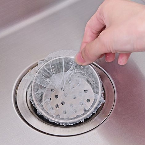 Sac filtrant en filet pour évier de cuisine, 200 sacs filtrants jetables pour évier afin de recueillir les déchets alimentaires et les restes de cuisine, type : filtre (1/4)