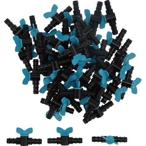 Lot de 50 vannes d'irrigation en plastique à embout cannelé pour tuyau de 12 mm de diamètre (10 x 5,5 x 2,5 cm). (1/5)