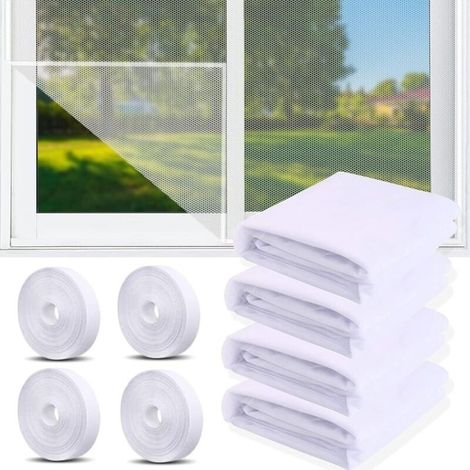 4 Pcs Moustiquaire Fenetre. Moustiquaire pour fenêtre. Toile Moustiquaire Découpable avec 4 rouleaux de bandes autocollantes. Filet Écran Insecte (Blanc)130x150cm (1/5)