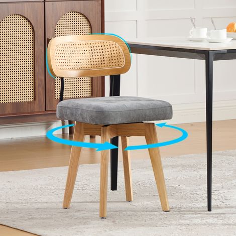 Set de 2 chaises pivotantes 360°, chaises cuisine style mid-century moderne, dossier tressé et assise rembourrée, pour salle à manger, chambre, coin repas et petit espace, gris, chenille (1/5)
