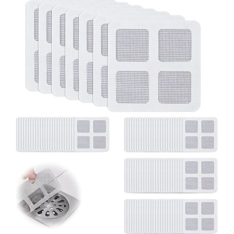 100Pièces Attrape Cheveux Douche Filtre Cheveuxs Autocollants en Maille 10x10cm Autocollants Jetables pour Canalisations de Douche Anti-Bouchage Jetables Protection de Drain pour Salle Bain Cuisine (1/5)