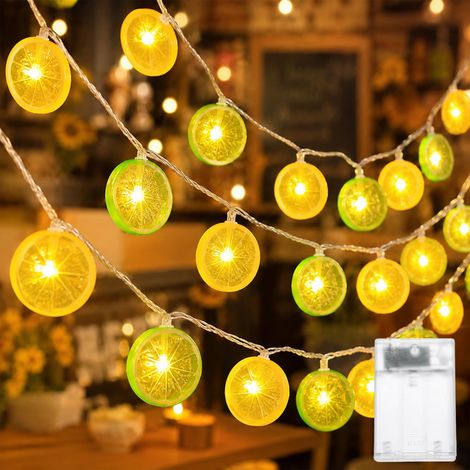 Guirlande lumineuse citron - 3 m - 20 LED - Guirlande lumineuse citron vert - Lumière décorative pour terrasse, salon, bar, fête, mariage, jardin, décoration de Noël, intérieur et extérieur (1/5)