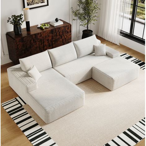 Canapé d'angle modulable 270x175x83 cm en tissu blanc, sans montage pour salon FloraGrace (1/5)