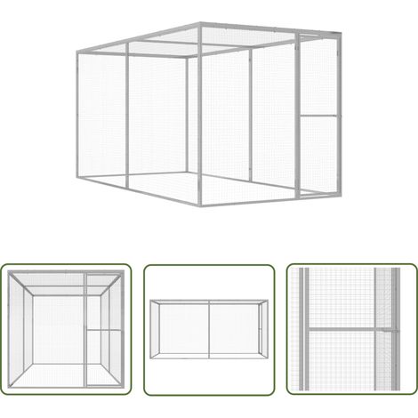 The Living Store Cage pour chat 3x1,5x1,5 m Acier galvanisé - Cage Pour Chat - Abri Chat Extérieur - Cage Extérieure - Animal Domestique - Accessoires Animal (1/5)