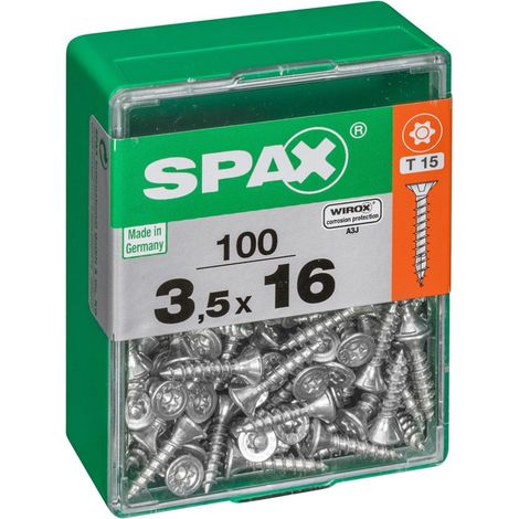 Set di 100 viti SPAX a testa svasata piana in acciaio, Diam.3,5 mm x L.16 mm SPAX