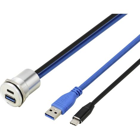 TRU COMPONENTS USB 3.1 tipo C® & USB 3.0 presa da incasso tipo a, presa/spina, 25 mm, cavo da 95 cm, argento TC-1437845 (1/3)