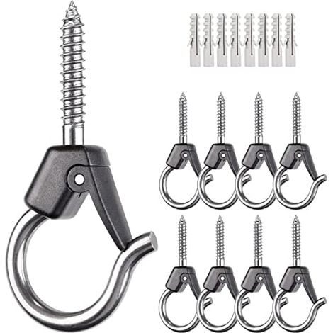 BeneLabel 8pcs M6 Crochet à Visser pour Lumière de Noël, Plantes Suspendues Dans le Jardin, Fil de Fer, Tasses, Ustensiles de Cuisin avec Boucle de Sécurité & Ancrage à Expansion, 8.3cm/100lbs, Noir (1/5)