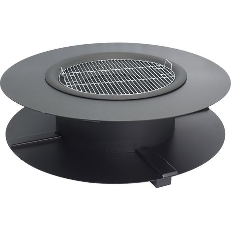 Brasero plancha grill avec range-bûches - L120 x l120 x H40 cm - BARCENA