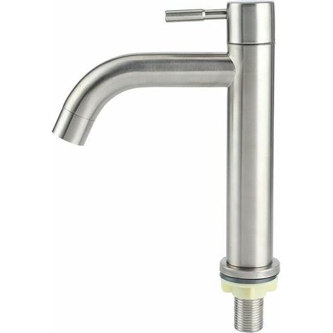 Brushed stainless steel G1/2 single hole basin faucet with large quick opening mechanism for bathroom sink, balcony, household basin faucet, vase YMYNY (1/4)