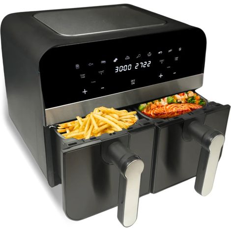 Comfy Nest CN-AFD45NB: Freidora de aire digital de doble cesta negra de 2400 W - 9 L