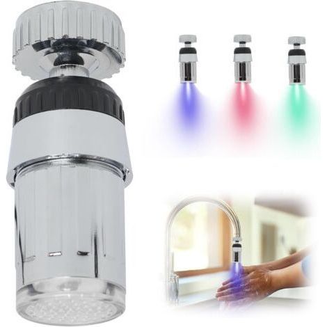 Robinet lumineux à LED tricolore, rotation à 360°, détecteur de mouvement, indicateur de température, blanc, accessoires pour robinetterie de cuisine et de salle de bain (1/4)