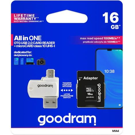 Scheda di memoria microSDHC GOODRAM da 16 GB M1A4 UHS-I + adattatore (1/4)