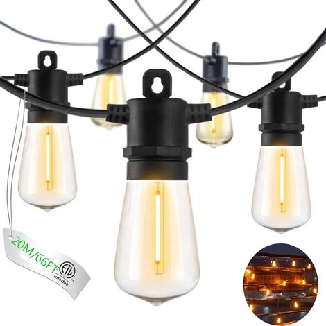 Guirlande lumineuse d'extérieur 10 m/33 pi, avec 20 ampoules LED incassables - IP44, lumière blanche chaude, prise UE, pour jardin, cour et les fêtes (1/5)