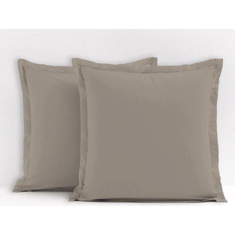 Taies d’Oreiller 63x63 cm 100% Coton, Lot de 2, Beige foncé, Douces, Respirantes et faciles d’Entretien (1/2)