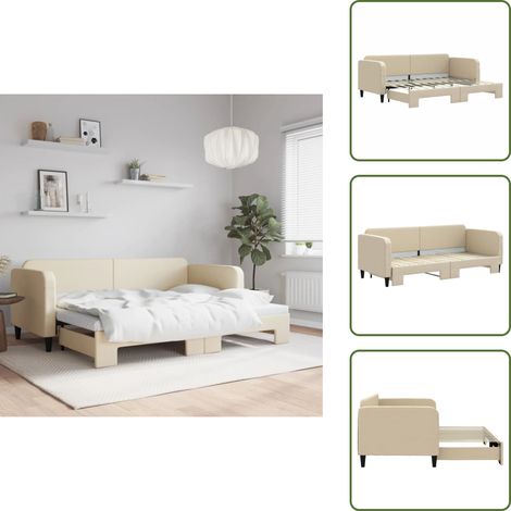 The Living Store Tagesbett Ausziehbar Creme 80x200 cm Stoff - Schlafsofa