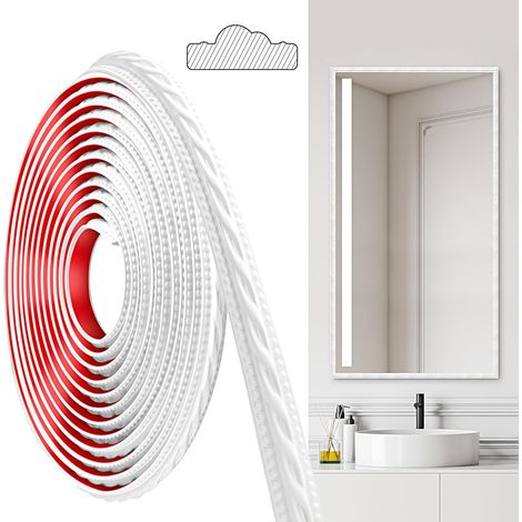 Moulures en PVC, 600cm×2cm, Autocollantes, Pour Plafonds, Moulures Murales Pour Bordures de Murs, Cadres de Miroirs, Plafonds, Plinthes, Armoires (Blanc) (1/5)