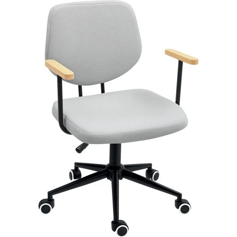 Chaise de bureau moderne avec accoudoirs en bois, 59x55x84-94cm gris, siège et roues réglables pour le bureau et le bureau