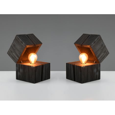 2-er SET aufklappbare LED Tischleuchten aus Holz Schwarz, Höhe 16cm (1/5)