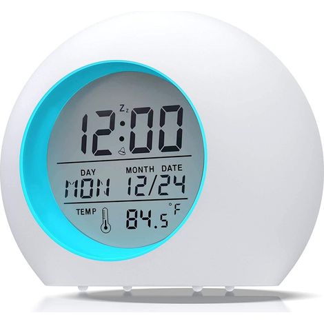 Réveil pour enfants, réveil numérique LED, veilleuse pour bébés et écoliers, 7 couleurs, calendrier rond avec thermomètre et fonction snooze (1/5)