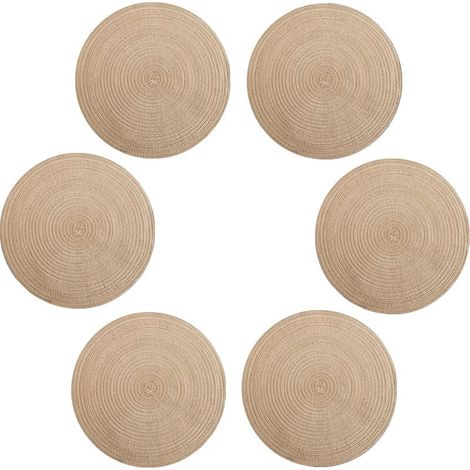 Sets de table ronds marron - Lot de 6 - Diamètre 38 cm - Lavables, résistants à la chaleur, antidérapants - Style nordique (1/3)