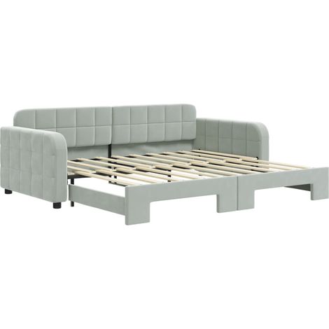 Lit simple  Lit adulte  Lit de jour avec lit gigogne gris clair 90x190 cm velours