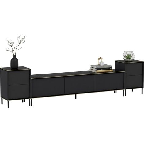 Mueble TV Cortin, 2 Estantes, 7 Compartimentos, 5 Puertas, 180x35x45h cm Negro Antracita