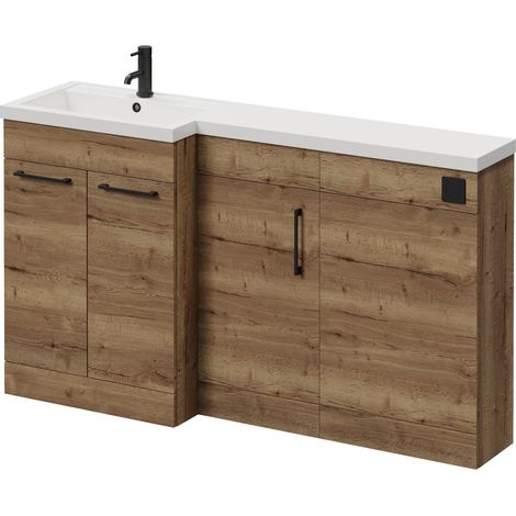 Napoli 390 Tobacco Oak 1500mm 3 Door Vanity Unit Toilet Suite with Left Hand Square Lucia Basin - 1500mm - Matt Black 160mm HandleWithout Kingston Toilet Pan