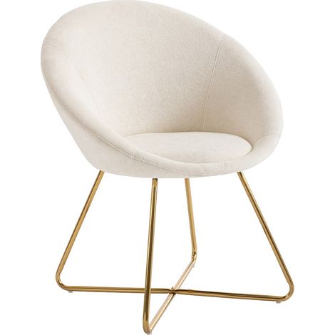 Sedia in Tessuto bouclette e Metallo Dorato Bianco - BURBAN