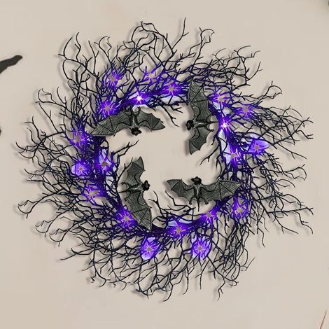 Couronne décorative en brindilles d'halloween Branche Artificielle Gothique Couronne Halloween Chauve-souris Noire Pour Porte D'Entrée Porche Jardin Arrière-Cour Cour Patio Ferme (1/5)