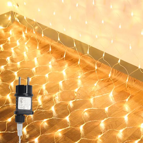 Randaco Red de luz LED Cadena de luces con 8 modos Cortina de luz navideña en interiores al aire libre 2x2M Blanco cálido