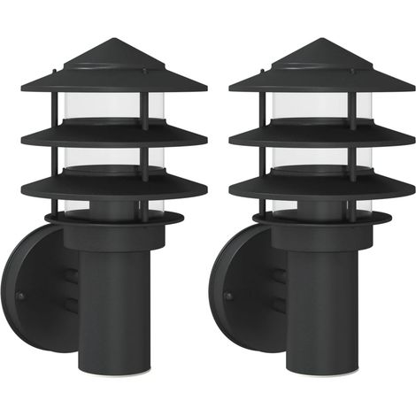 Lot de 2 appliques murales d'extérieur 15,5 x 15,5 x 28 cm design élégant résistant aux intempéries en acier inoxydable noir (1/5)