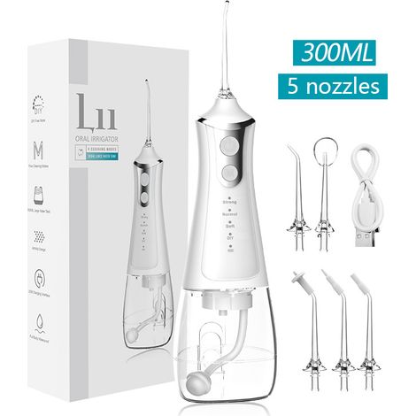 Flosser électrique à eau - Irrigateur buccal portable pour hygiène orale, blanc (1/5)