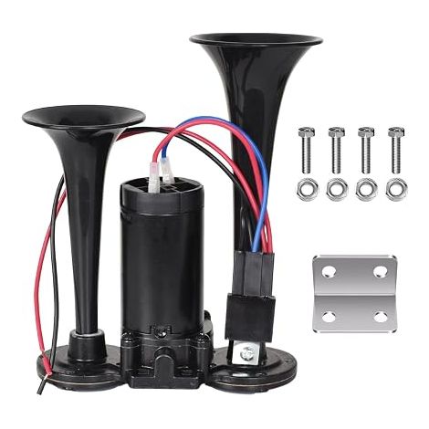 Universal Car Horn with Compressor for Vehicles, Trucks, Motorcycles, Boats, Trains, Vans and More Black (1/5)