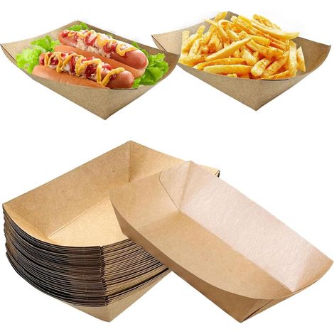 [NIE BENUTZT]50 Stück Kraftpapierschalen, Snackschale, Pappschalen, biologisch abbaubar, für Snacks Pommes Salat Sushi Kuchen