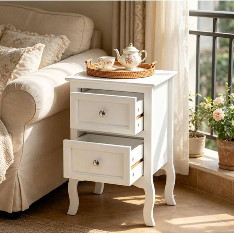 Mesita de noche con 2 cajones MDF 40x60x30 cm OKMYHOME (1/5)