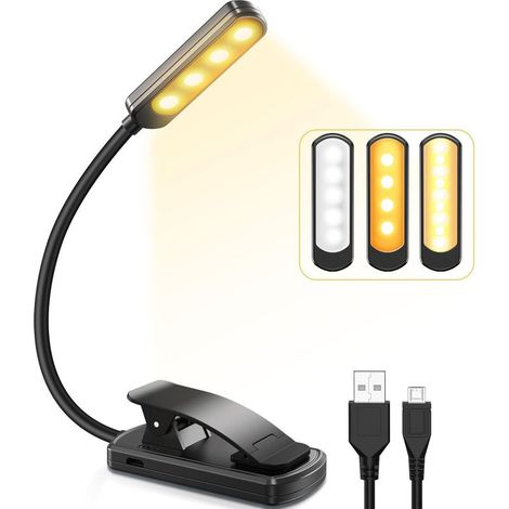 Reading Light, LED Reading Light, USB Charging Clip Lamp, 3 Colors, 9 Adjustable Levels, Mini Night Light, Suitable for Reading in Bed, Kids, Kindle, Travel (1/5)