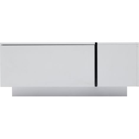 Table basse carrée blanche moderne, table de salon en patchwork avec finition brillante, 100 x 60 x 40 cm – Table de salon avec quatre tiroirs, plateau coulissant, capacité de charge jusqu'à 30 kg (1/5)