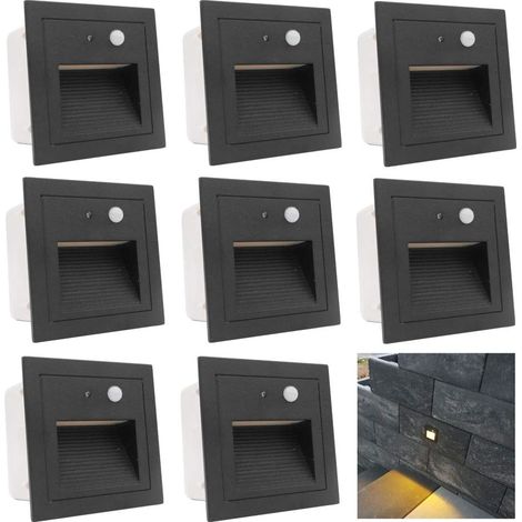 Arote 8pcs 3W LED Appliques encastré mur d'escalier Blanc chaud IP65 étanche éclairage étape légère éclairage de cage d'escalier lampe aluminium extérieur LED Step light Lumières de Marche 3000K noir