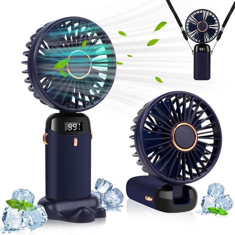 Ventilateur portable à main avec affichage numérique (bleu), convient à une utilisation intérieure et extérieure. (1/5)