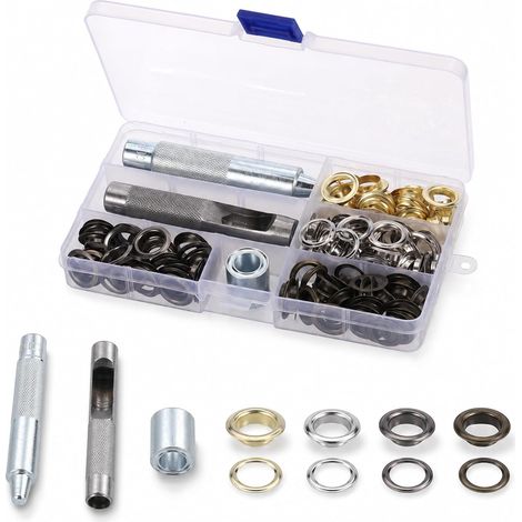 100PCS Kit Oeillets pour Baches 12mm, Kit Oeuillet avec Outils 3pcs (1/5)