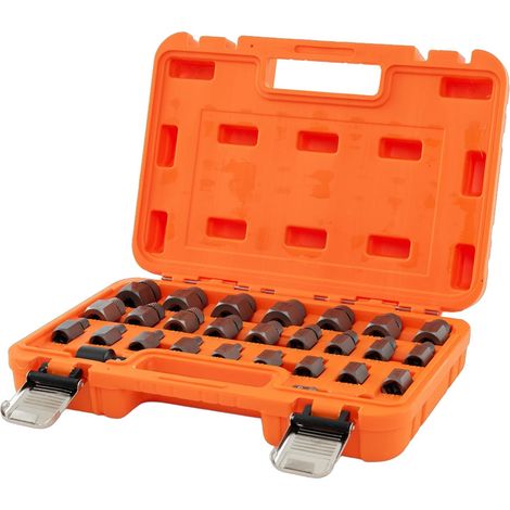 GOPLUS Lot de 27 Extraction d'Ecrous et Vis à Tête Hexagonale de 0,95cm, 2 Adaptateurs, Kit de Démontage de Boulons en Métal Chrome-molybdène pour Bricolage (Orange)