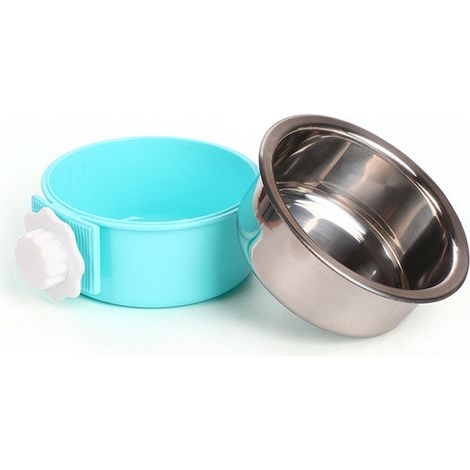 Gamelle pour animaux avec gamelle amovible en acier inoxydable, gamelle suspendue et petite gamelle d'eau, convient aux chiens, chats, lapins et oiseaux - Taille S - Bleu