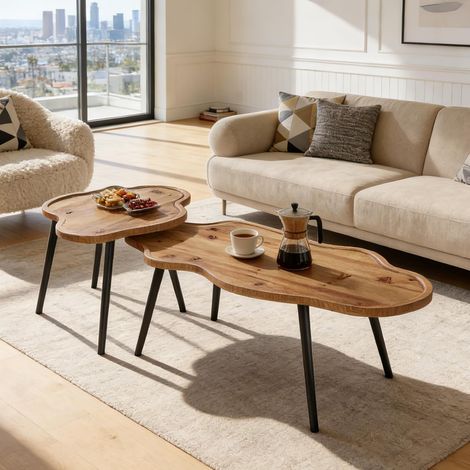 Tribesigns Nesting Coffee Table Set of 2, Solid Wood Coffee Tables with Cloud Tabletop, Stacking Accent Tables with Adjustable Non-Slip Feet for Living Room, Bedroom & Small Space, Rustic Brown (1/5)