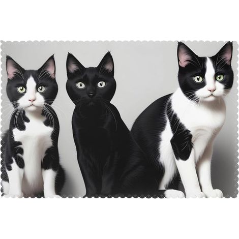 Lot de 6 sets de table noirs et blancs imprimés chats pour table de salle à manger pour la maison et les banquets faciles à nettoyer à température ambiante pour une utilisation durable'Parent'-'- (1/5)