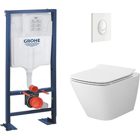 Pack WC Grohe Rapid SL + Cuvette sans bride Mesto Square + Plaque Blanche (1/5)