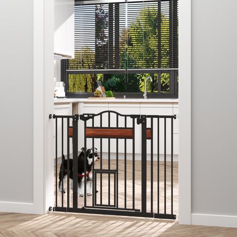 Noir - Porte pour chiens moyen et petit avec verrouillage automatique, porte en acier, bois de pin et plastique, 74-105x76,2 cm