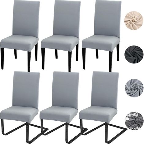 Housses de chaise extensibles 6 pièces, lavables, déhoussables, Spandex, gris clair (1/5)