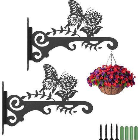 Supports de Panier Suspendu, 2 Pcs Support Crochet Plante 30cm, Crochet Mural Pot Fleurs pour Intérieur et Extérieur, Antirouille pour Plantes, Mangeoires à Oiseaux et Lanternes, Papillon (1/5)