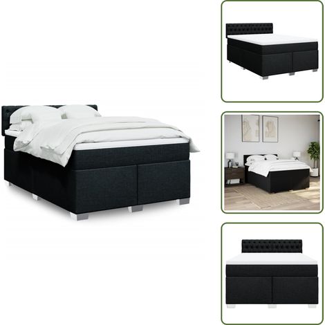 vidaXL Sommier à lattes de lit avec matelas Noir 140x200 cm Tissu (1/5)