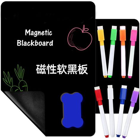 2PCS A4 Tableau Blanc Magnétique Effaçable à Sec Pour Réfrigérateur, 8 Stylos,1 Gomme,Tableau Blanc Magnétique Souple Pour La Maison, Le Bureau, L'école (A4, Noir) (1/5)